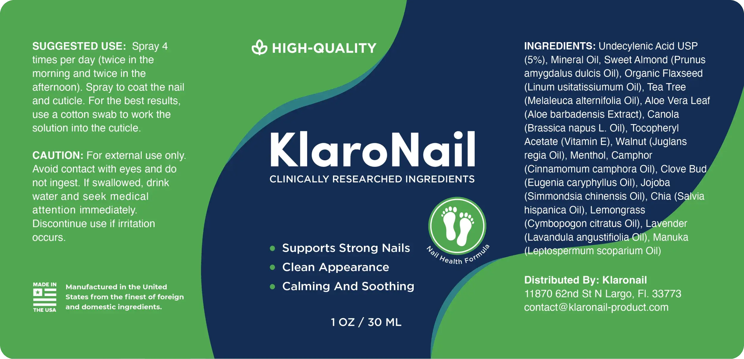 KlaroNail full ingredient panel